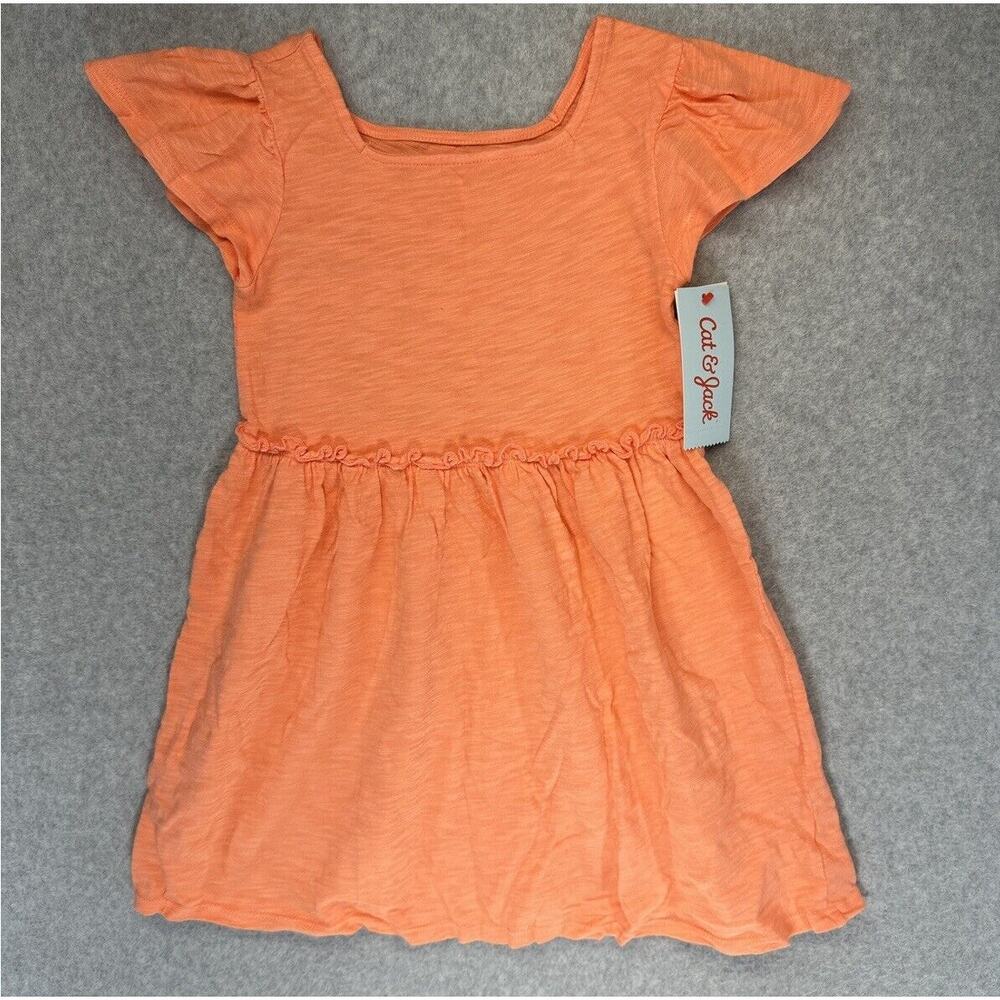 Cat & Jack Sundress Toddler Girls Size 4T Peach Orange Short Sleeve 100% Cotton